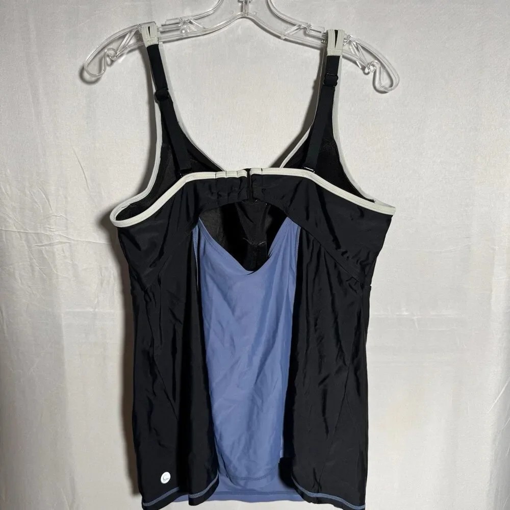 Cacique Swim Tankini Top 40DD Black Blue Underwire Support Plus Size Beach Pool - Picture 2 of 12
